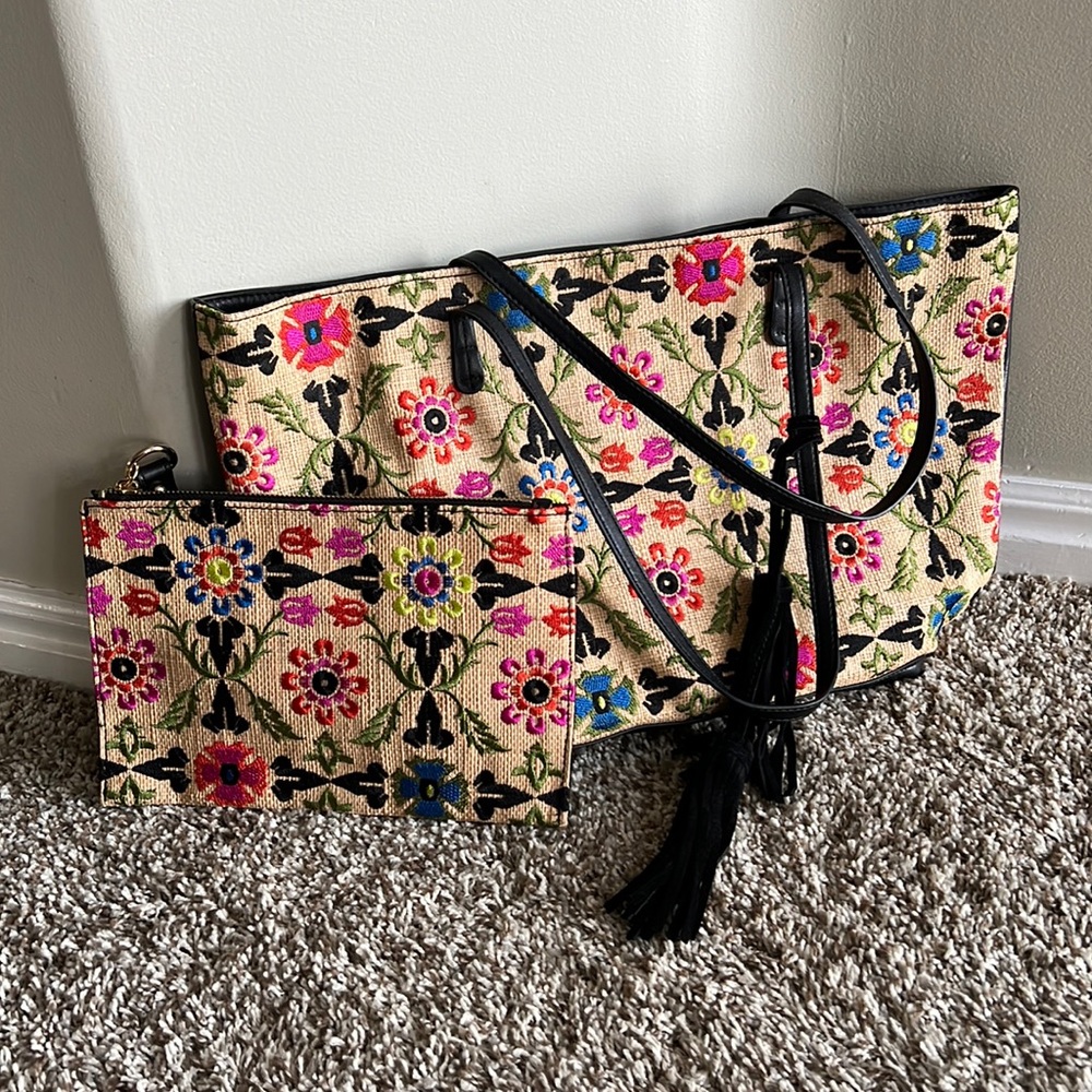INC International Concepts purse set multicolored woven bag tote black